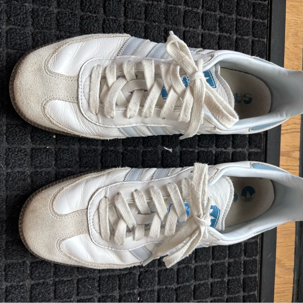 Adidas White and Baby Blue Sambas - Picture 8 of 9